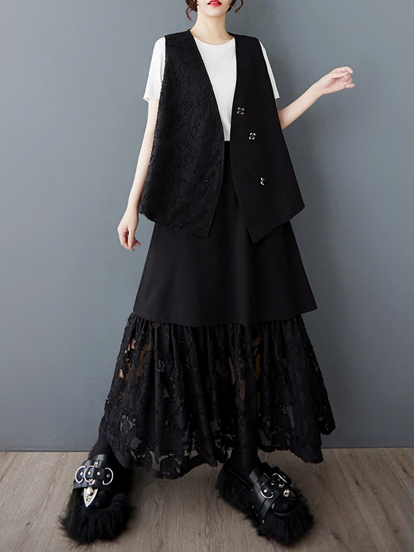 Lace Patchwork Loose Women's Suit Vest Top f-length Skirt Two-piece Set k Sle Faion Autumn New Arrival
Lace Patchwork Loose Women's Suit Vest Top f-length Skirt Two-piece Set k Sle Faion Autumn New Arrival