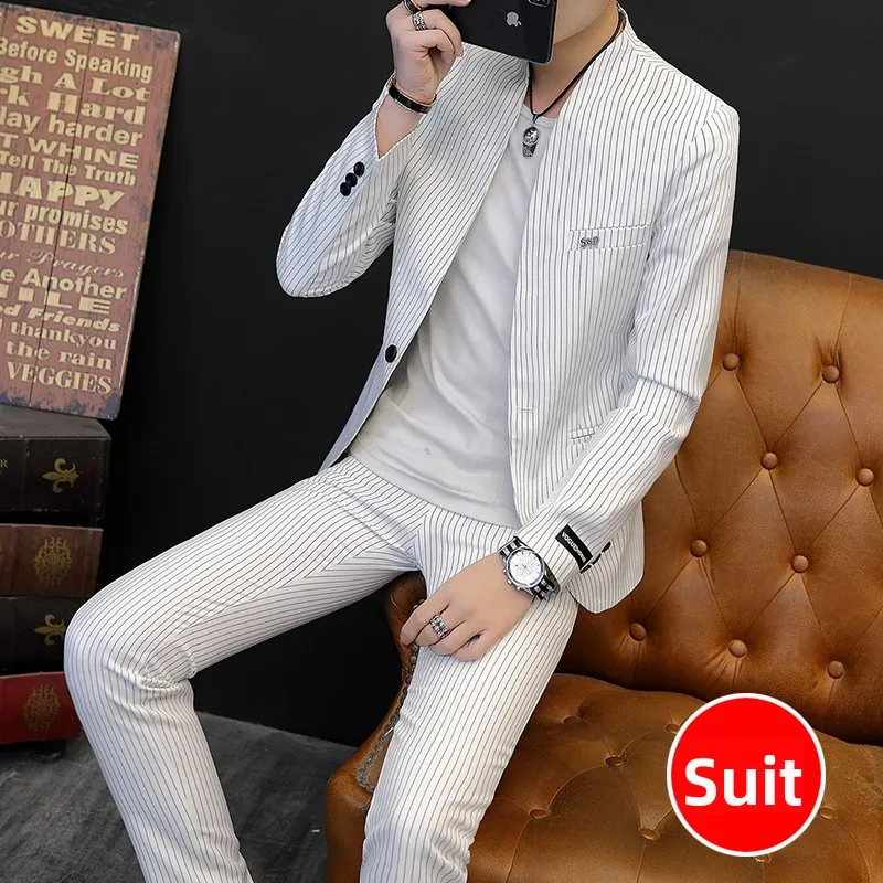 Men's Casual Striped Tee-Piece Suit Korean Sle Slim Fit Busin Casual Briti Faion Single Breasted Long Sve irt
Men's Casual Striped Tee-Piece Suit Korean Sle Slim Fit Busin Casual Briti Faion Single Breasted Long Sve irt