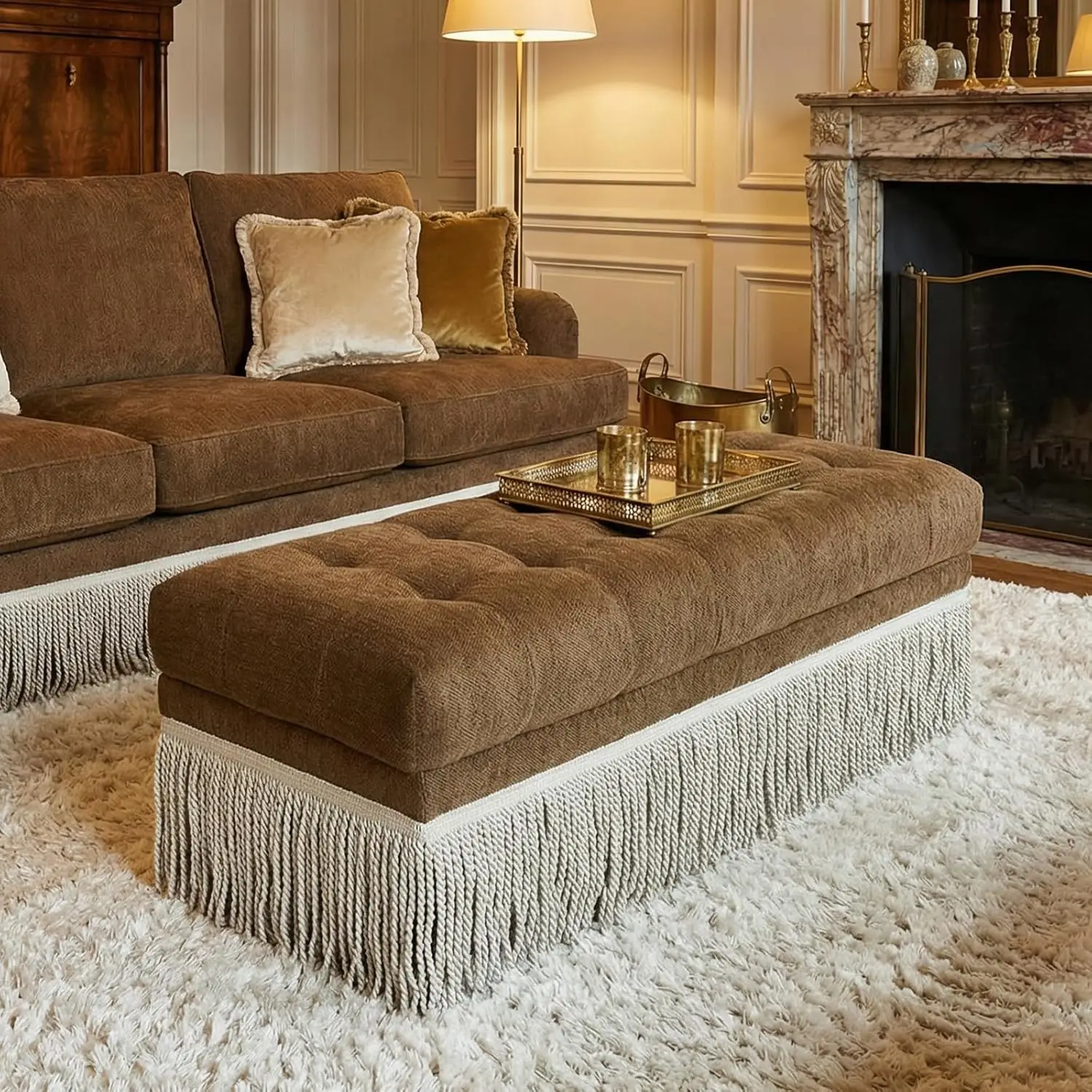 47in Brown Chenille Upholstered Bedroom Bench Mid-Century Fringe Ottoman Living Room Entryway Footrest Easy Assembly, Customized
47in Brown Chenille Upholstered Bedroom Bench Mid-Century Fringe Ottoman Living Room Entryway Footrest Easy Assembly, Customized