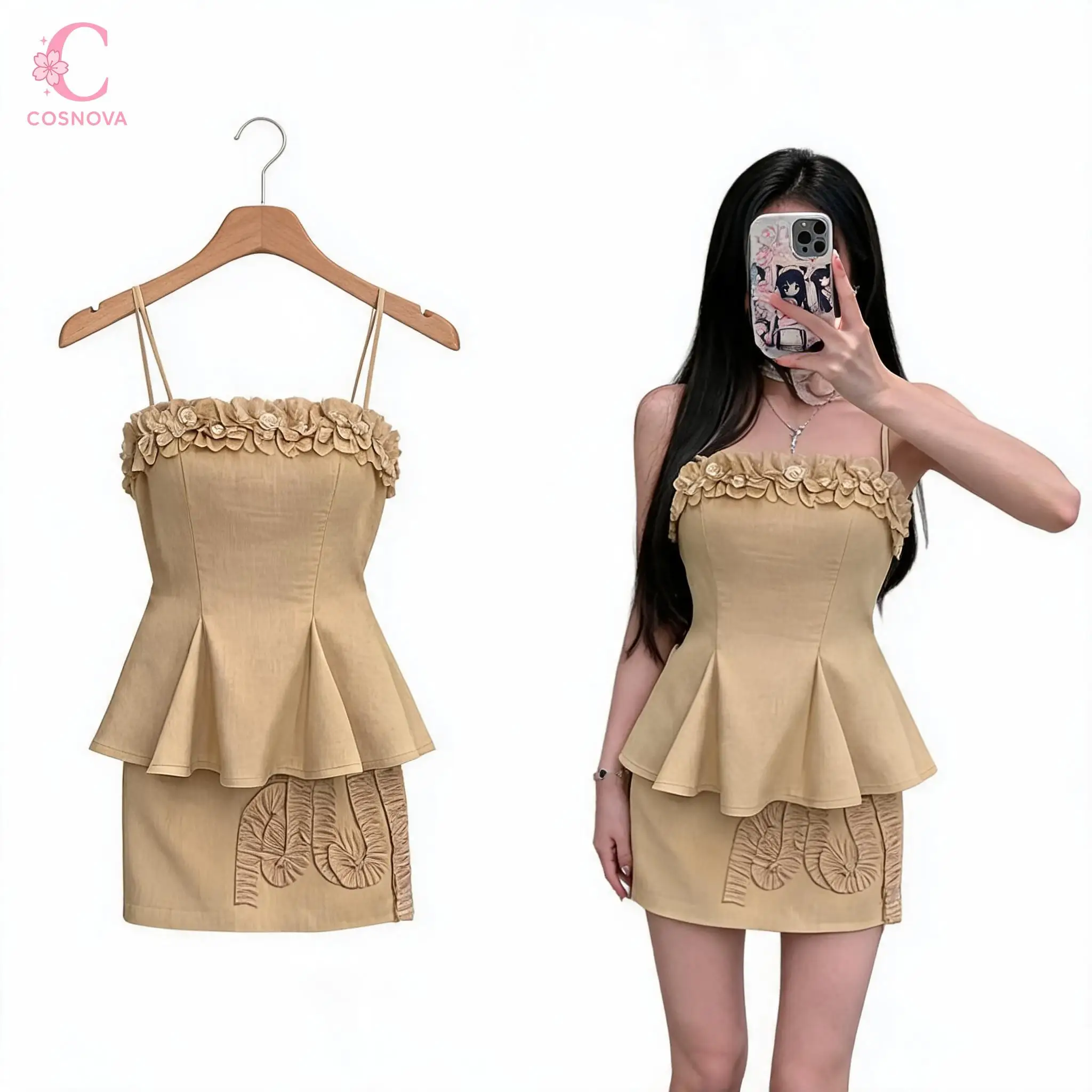 French Romantic Summer High Waist Slim 2 Pieces Set Women 3D Flower Peplum Cami Top Mini Skirt Daily Party Chic Female Clothes
French Romantic Summer High Waist Slim 2 Pieces Set Women 3D Flower Peplum Cami Top Mini Skirt Daily Party Chic Female Clothes