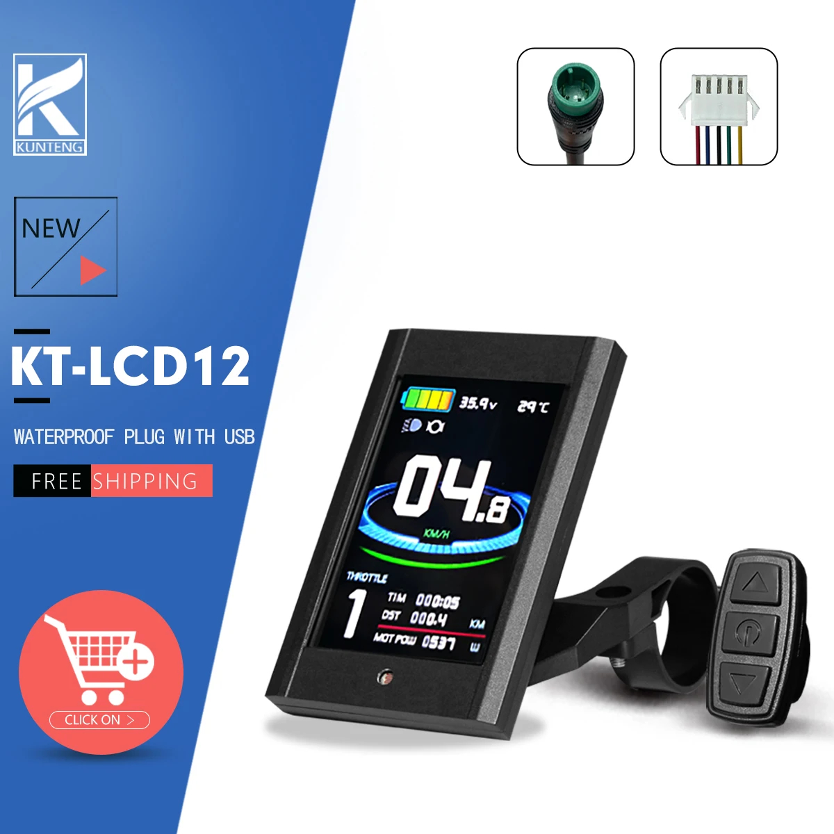 KT-LCD12 display 24V 36V 48V E-Bike Electric Bicycle SM/Waterproof Plug Color Light sensing Display for KT controller accessory
KT-LCD12 display 24V 36V 48V E-Bike Electric Bicycle SM/Waterproof Plug Color Light sensing Display for KT controller accessory