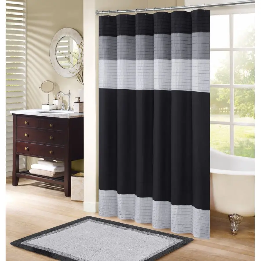 Windsor Bathroom Shower Pieced Ruffle Pattern Modern Elegant Microfiber Fabric Bath Curtains, 72x72, Black
Windsor Bathroom Shower Pieced Ruffle Pattern Modern Elegant Microfiber Fabric Bath Curtains, 72x72, Black