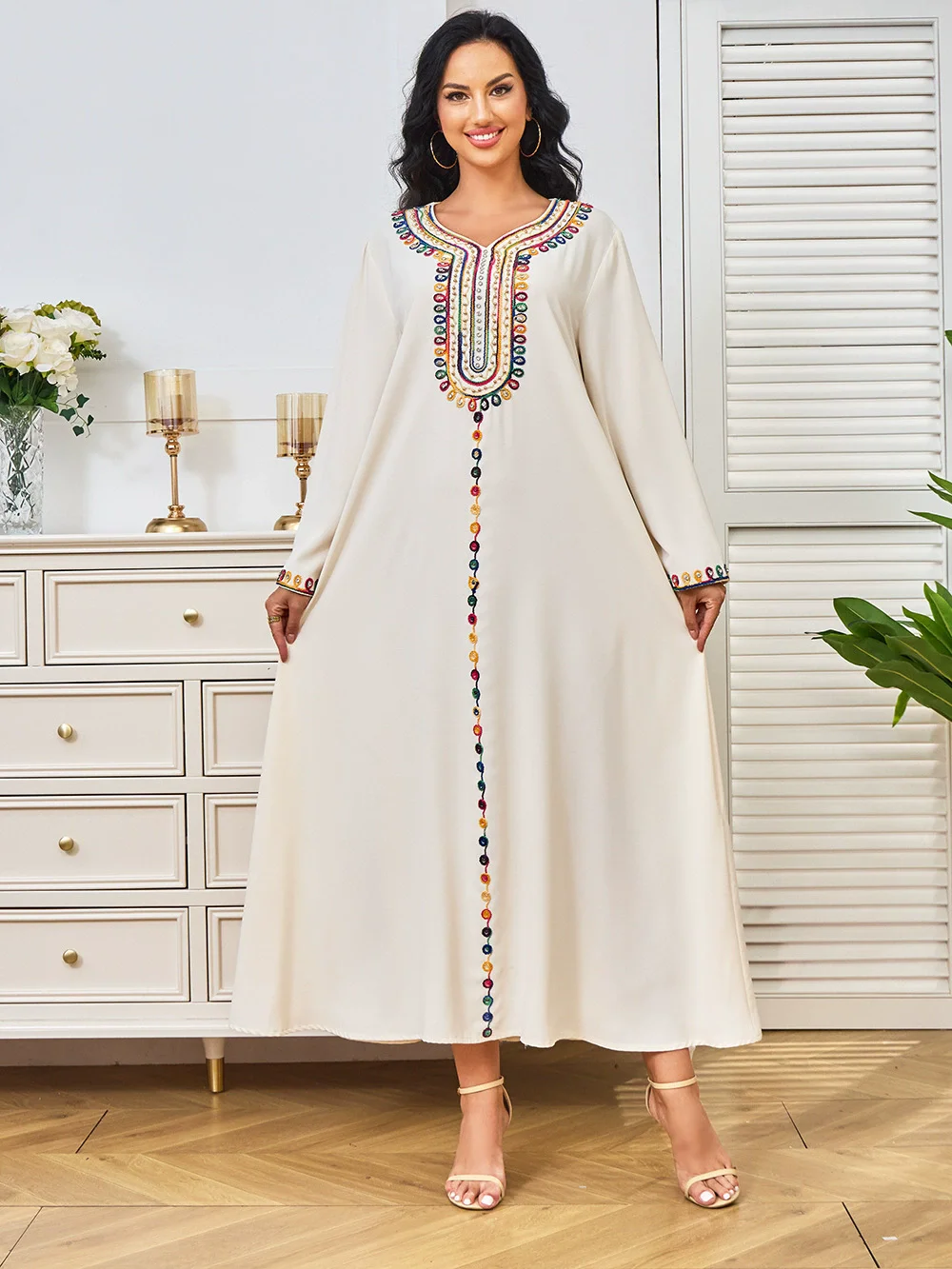 Middle Eastern women's clothing, Muslim robe, women's long skirt, rope embroidery, elegant party dress, abayas dress
Middle Eastern women's clothing, Muslim robe, women's long skirt, rope embroidery, elegant party dress, abayas dress
