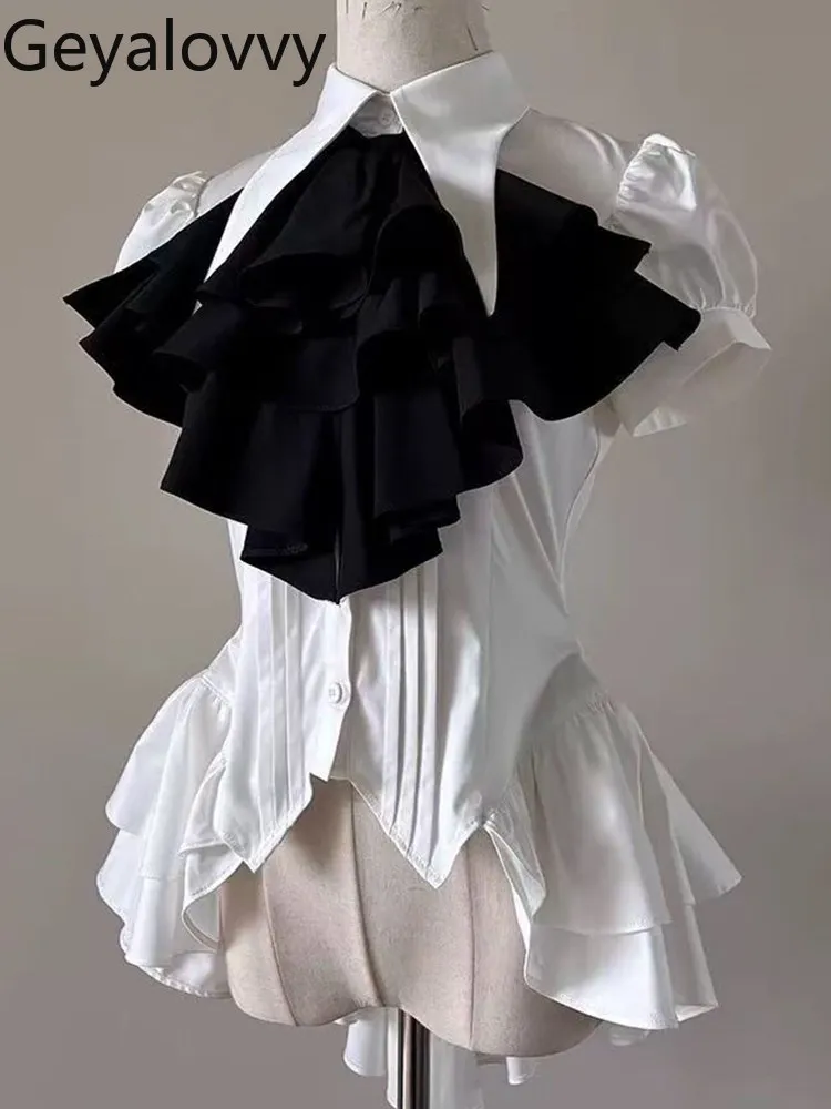 Gothic Y2k Top Solid Color Versatile Short-sleeve Lolita Shirt Women 2026 Summer Bow Tie Shirts Single-breasted Slim-fit Blouse
Gothic Y2k Top Solid Color Versatile Short-sleeve Lolita Shirt Women 2026 Summer Bow Tie Shirts Single-breasted Slim-fit Blouse