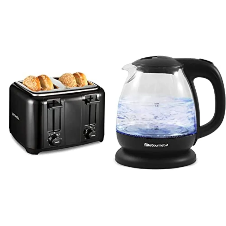 4-Slice Toaster with Extra Wide Slots in Black for Toasting Bread BPA-Free Glass Electric Kettle in Black 1L for Boiling Water
4-Slice Toaster with Extra Wide Slots in Black for Toasting Bread BPA-Free Glass Electric Kettle in Black 1L for Boiling Water