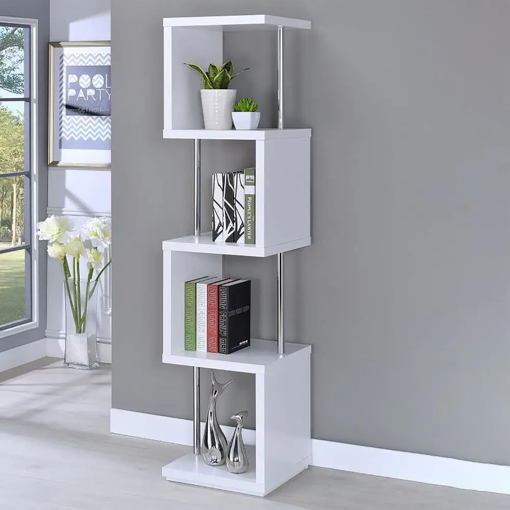 4-Tier Chrome Metal Bookshelf - Sleek Stacked Shelving Unit for Small Spaces, Perfect for Books and Decor
4-Tier Chrome Metal Bookshelf - Sleek Stacked Shelving Unit for Small Spaces, Perfect for Books and Decor