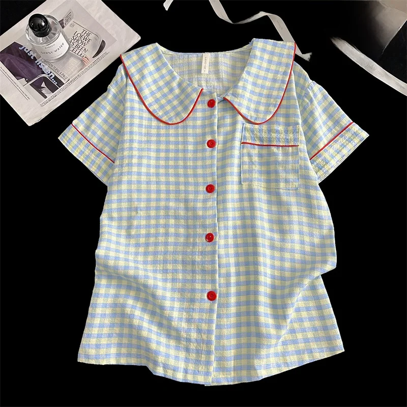 Summer Short Sleeve Sleepwear Women's Bubble Gauze Pleated Cardigan Sweet Little Cherry Thin Home Clothes Set Casual Style 16 S336d1fb58caf443a94013c1b6970973bL