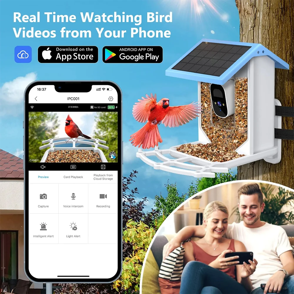 Bird Smart Feeder with Camera 2.4K Solar Low Power Night Vision IP66 Waterproof WIFI of 4G Connect Real Bird Species Feeder
Bird Smart Feeder with Camera 2.4K Solar Low Power Night Vision IP66 Waterproof WIFI of 4G Connect Real Bird Species Feeder