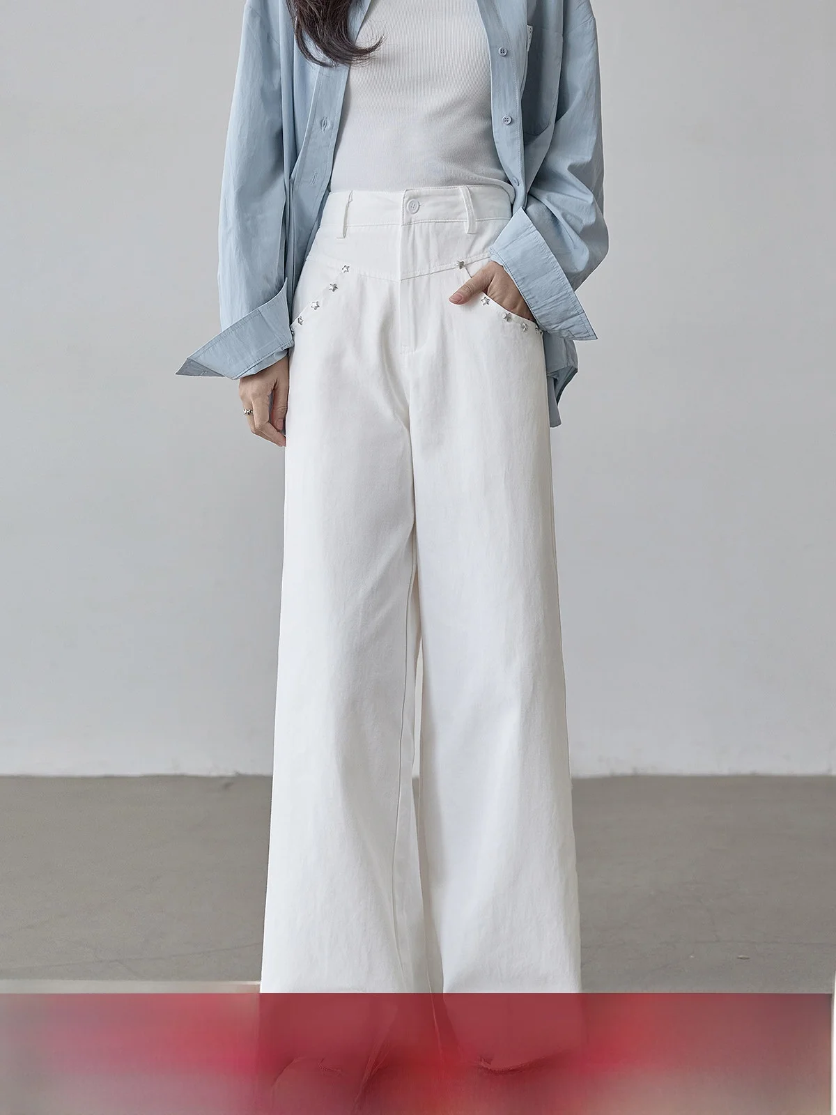 White High Waist Wide Leg Casual Pants Women's Star Rivet Design Spring New Sle Commute Sle Korean Simple Zipper
White High Waist Wide Leg Casual Pants Women's Star Rivet Design Spring New Sle Commute Sle Korean Simple Zipper