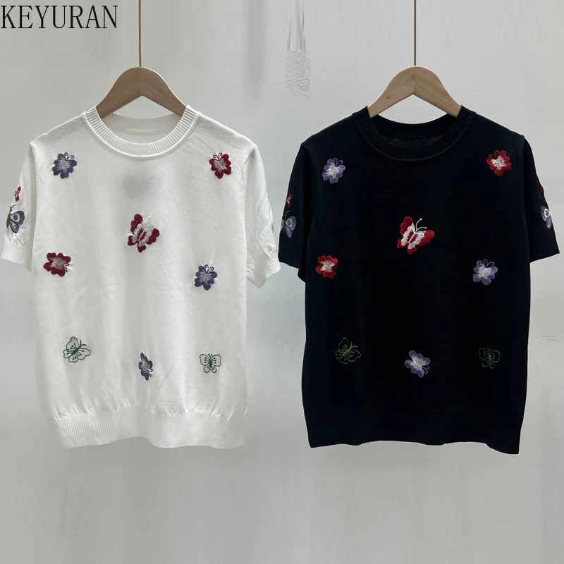 2025 Summer Butterfly Embroidery Sweater T-shirts Women Stylish Fashion Streetwear Short Sleeve O Neck Knitwear Tops Ladies Tees
2025 Summer Butterfly Embroidery Sweater T-shirts Women Stylish Fashion Streetwear Short Sleeve O Neck Knitwear Tops Ladies Tees