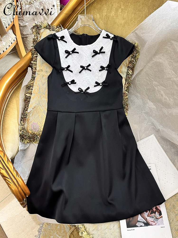 2025 Summer Clothes New French Sweet Girl Exquisite Dress Fashion Cute Bow Crew Neck Party Short Elegant Women's Black Dresses
2025 Summer Clothes New French Sweet Girl Exquisite Dress Fashion Cute Bow Crew Neck Party Short Elegant Women's Black Dresses