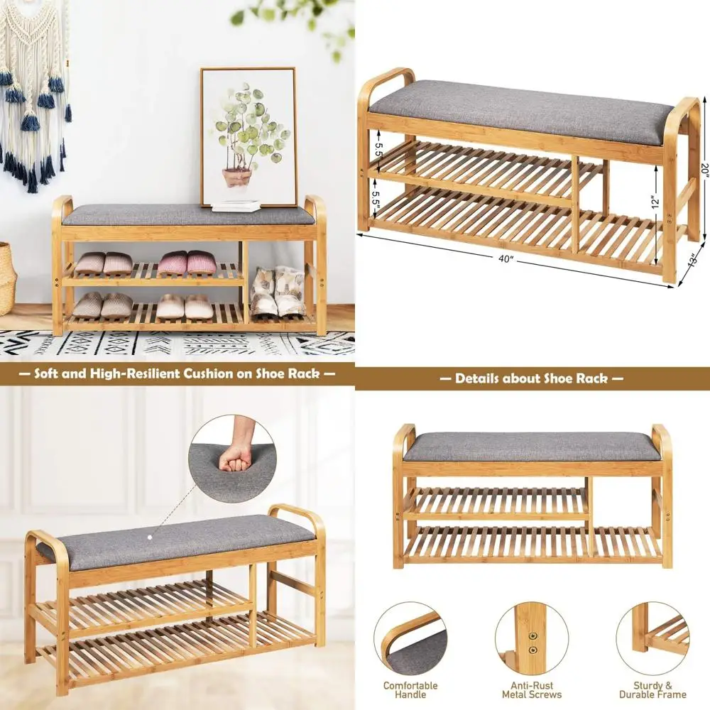 3-х ярусная бамбуковая скамейка для хранения обуви с подушкой - современная прихожая мебель для дома
3-х ярусная бамбуковая скамейка для хранения обуви с подушкой - современная прихожая мебель для дома