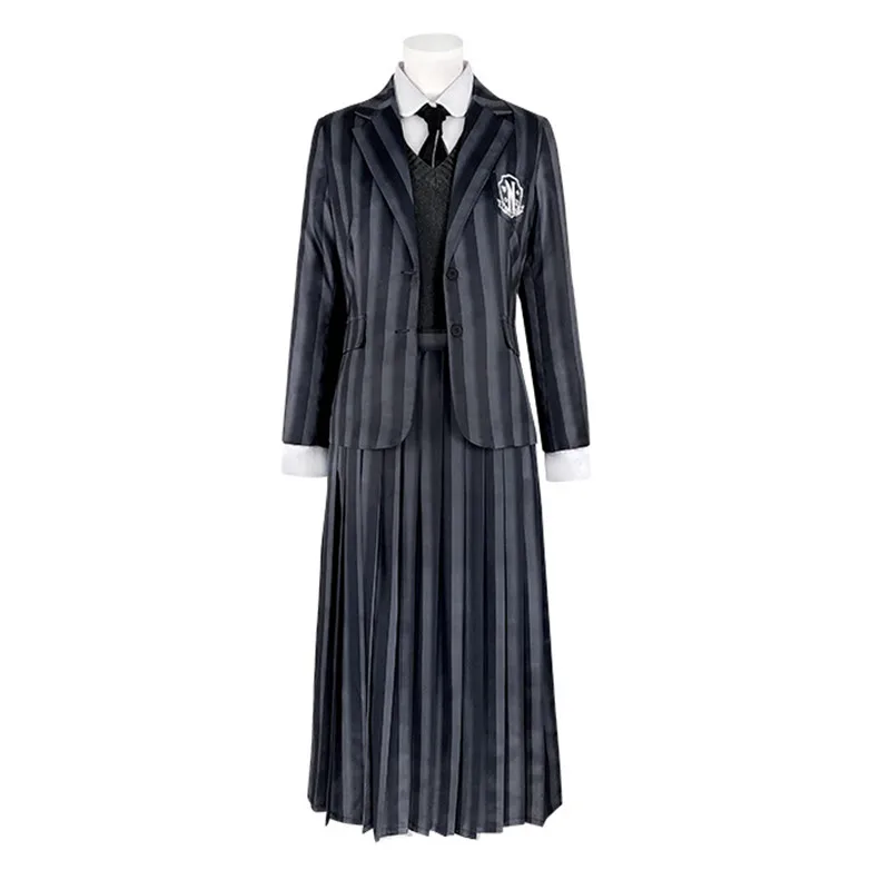 Wednesday Addams Family Cosplay Costume Women Striped School Uniform Coat Vest Tie Shirt Skirt Full Set Clothes
Wednesday Addams Family Cosplay Costume Women Striped School Uniform Coat Vest Tie Shirt Skirt Full Set Clothes