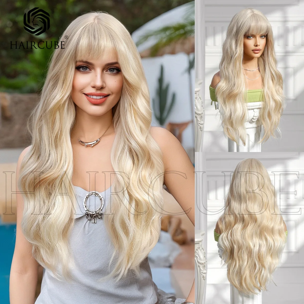 Barbie wig full head cover, light white gold, with bangs and long curls, highlighted wig.
Barbie wig full head cover, light white gold, with bangs and long curls, highlighted wig.