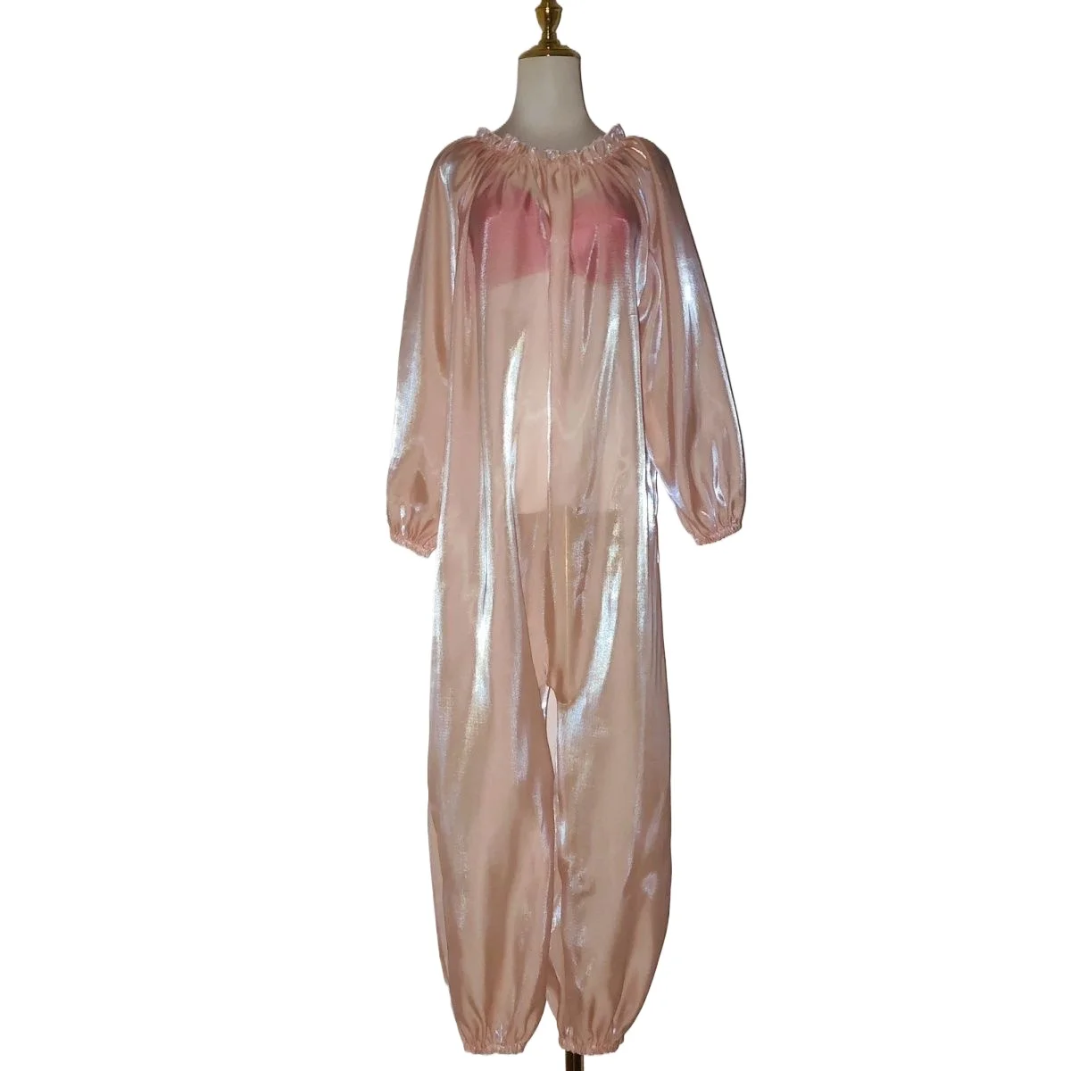 Сексуальный прозрачный комбинезон с длинными рукавами, шелковистый на ощупь, гладкий, свободный, для женщин и мужчин, пижама, блестящий розовый, большие размеры
Сексуальный прозрачный комбинезон с длинными рукавами, шелковистый на ощупь, гладкий, свободный, для женщин и мужчин, пижама, блестящий розовый, большие размеры