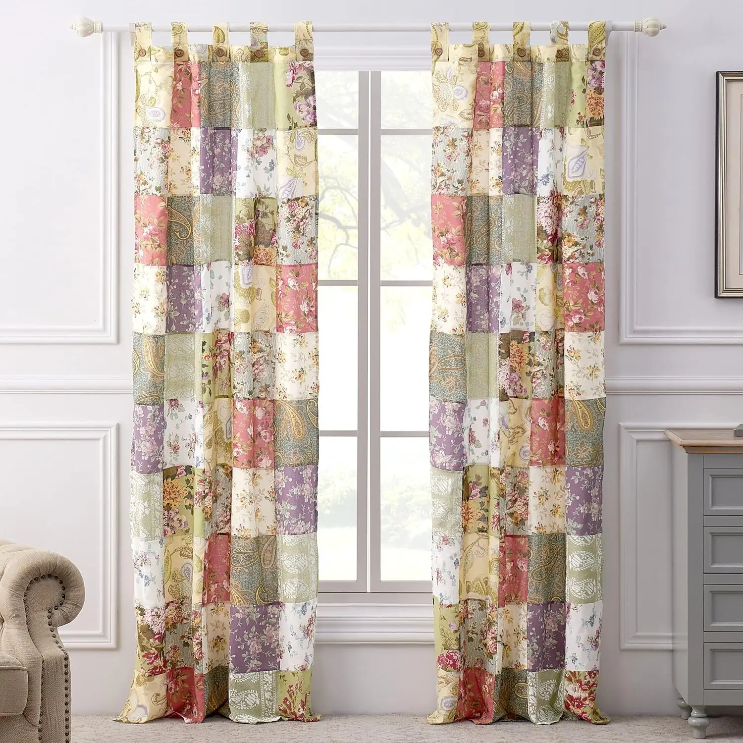 Patchwork Curtain Panel Set 84x84, 2 Panels, Cotton, Tab Top, Garden Colors
Patchwork Curtain Panel Set 84x84, 2 Panels, Cotton, Tab Top, Garden Colors