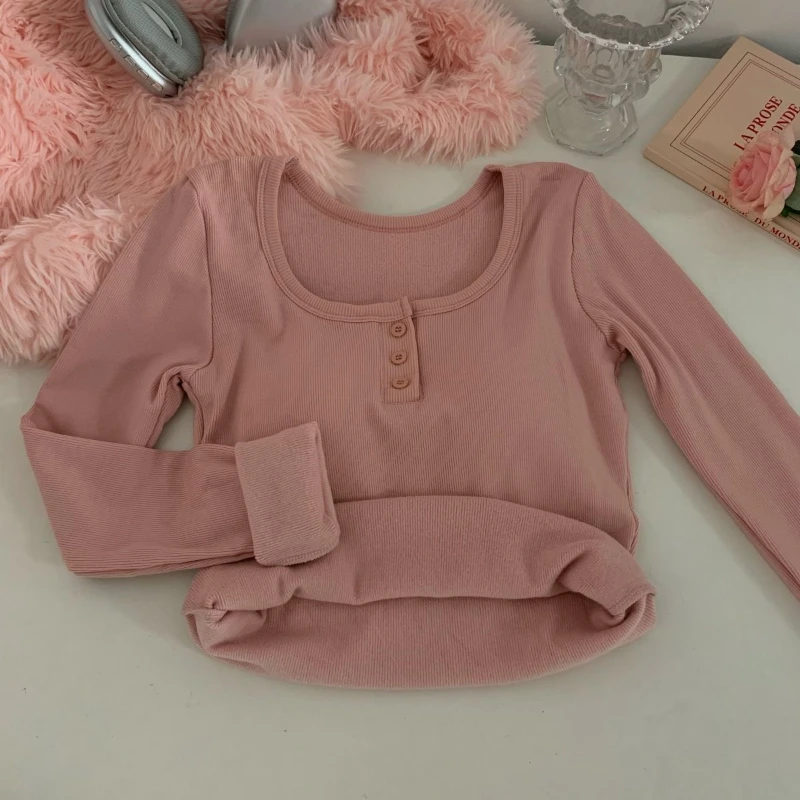 Autumn Winter New Fashion Round Neck Long Sleeve Solid Bottoming Shirt Women's Clothing Korean All-match Button Simplicity Tops
Autumn Winter New Fashion Round Neck Long Sleeve Solid Bottoming Shirt Women's Clothing Korean All-match Button Simplicity Tops