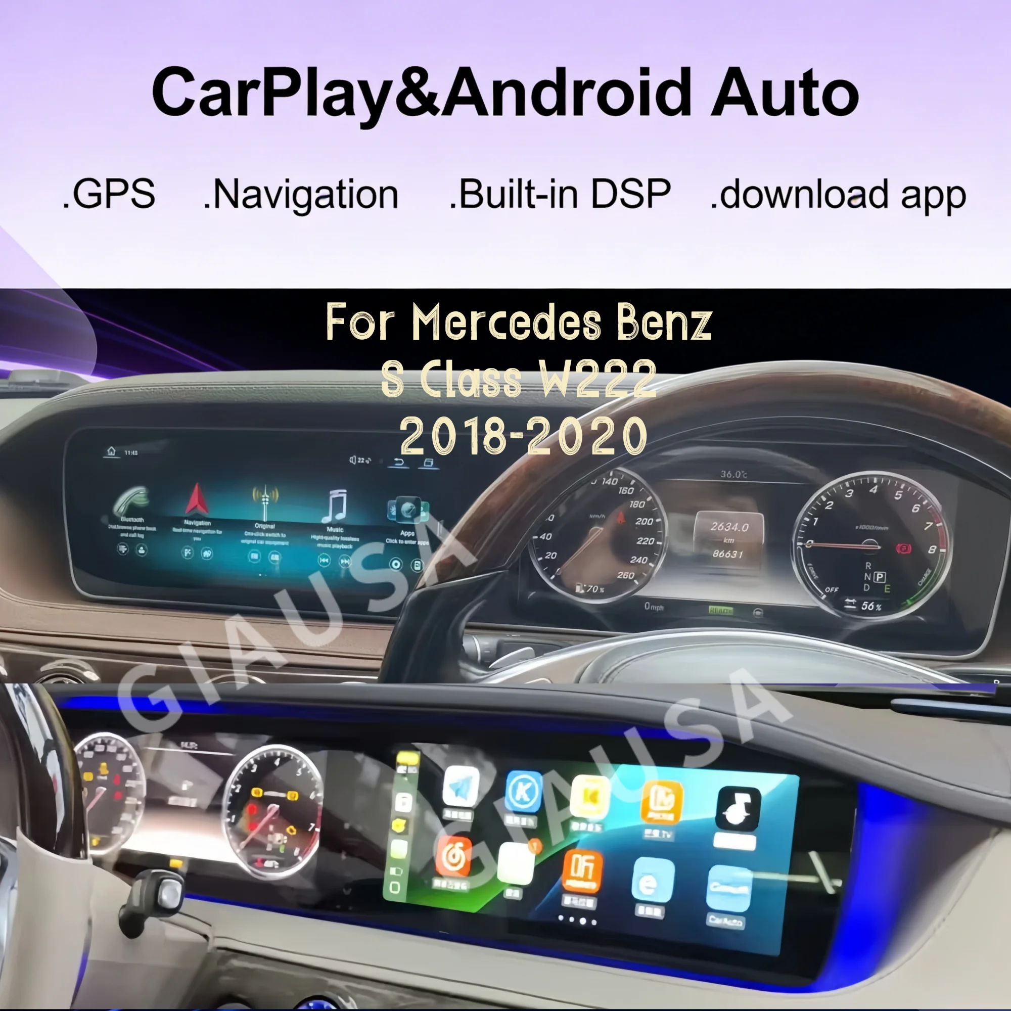24,6-дюймовый автомобильный мультимедийный проигрыватель с CarPlay и Android 14 для Mercedes-Benz S-класса W222 2018-2020 годов выпуска (левый/правый руль) с GPS-навигацией и стереосистемой
24,6-дюймовый автомобильный мультимедийный проигрыватель с CarPlay и Android 14 для Mercedes-Benz S-класса W222 2018-2020 годов выпуска (левый/правый руль) с GPS-навигацией и стереосистемой