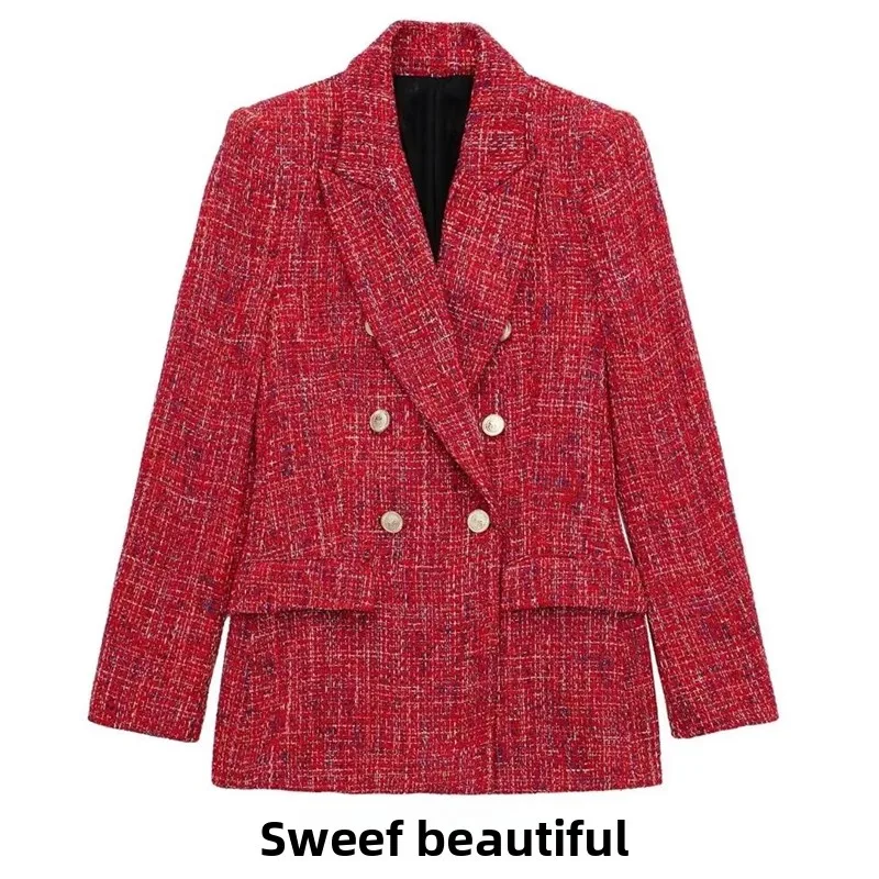 Двухрядный повседневный костюм с текстурой Thi Weave на пуговицах для женщин, винтажный ретро-слайский костюм Long Sve Street Faion
Двухрядный повседневный костюм с текстурой Thi Weave на пуговицах для женщин, винтажный ретро-слайский костюм Long Sve Street Faion