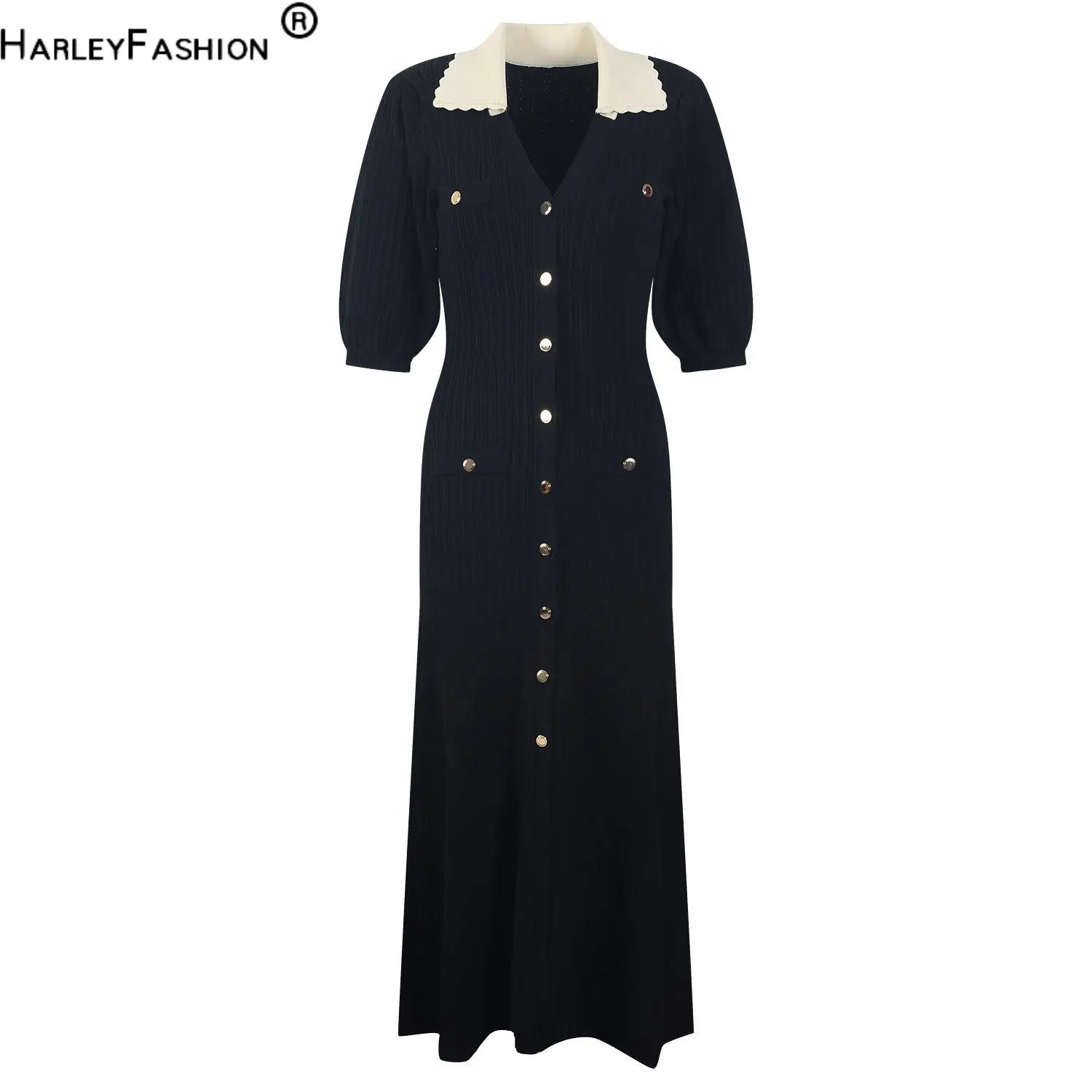 Vintage Turn-down Collar Lady Short Puff Sleeve A-line Long Wear Women Single-breasted Mermaid Maxi Dress
Vintage Turn-down Collar Lady Short Puff Sleeve A-line Long Wear Women Single-breasted Mermaid Maxi Dress