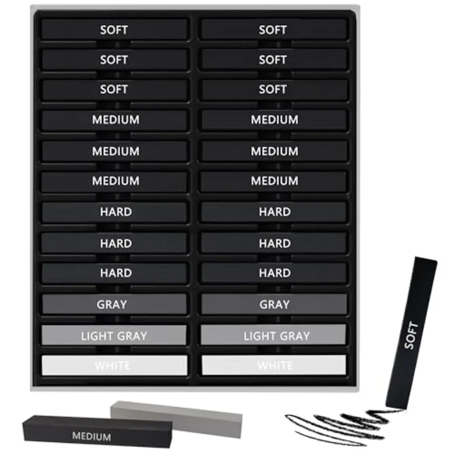 24 Pcs Compressed Charcoal Sticks with Soft, Medium, Hard and White Charcoal, Square Vine Charcoal Stick Kit for Drawing, Sketc
24 Pcs Compressed Charcoal Sticks with Soft, Medium, Hard and White Charcoal, Square Vine Charcoal Stick Kit for Drawing, Sketc
