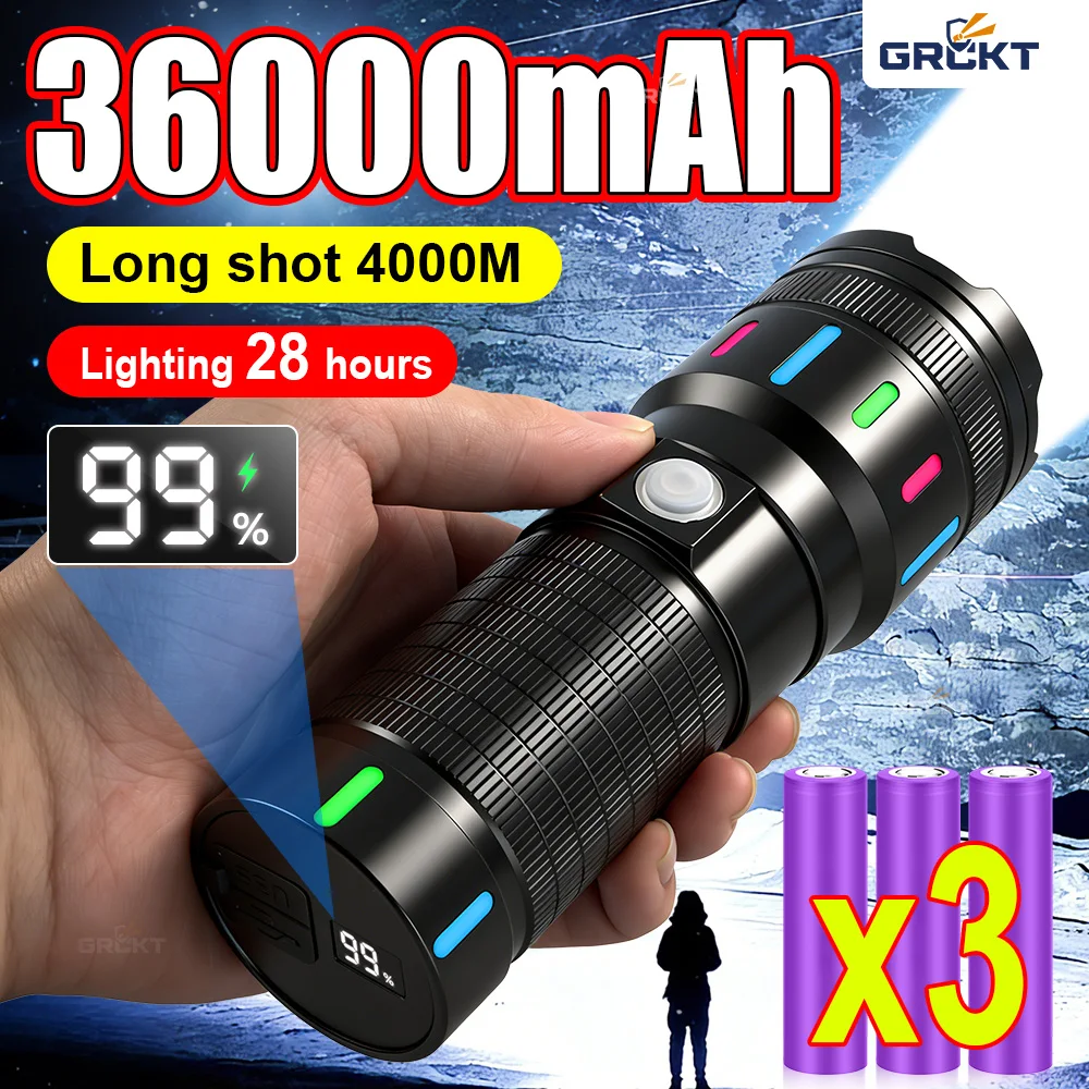 Powerful Flashlight 36000mAh USB Rechargeable LED Flashlights 18650x3 Tactical Flashlight 4000M Zoomable Torch Camping Emergency
Powerful Flashlight 36000mAh USB Rechargeable LED Flashlights 18650x3 Tactical Flashlight 4000M Zoomable Torch Camping Emergency
