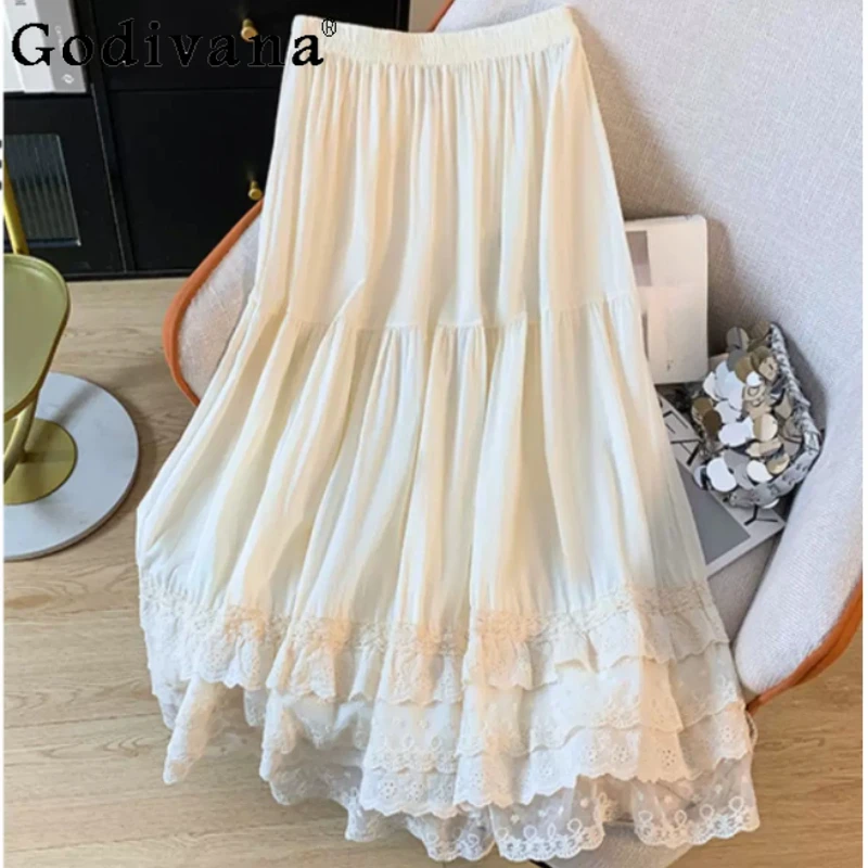 Spring Summer New Retro Lace Splicing Elastic Waist Skirt Women White Lolita A-line Versatile Age-reducing Loose Long Petticoat
Spring Summer New Retro Lace Splicing Elastic Waist Skirt Women White Lolita A-line Versatile Age-reducing Loose Long Petticoat