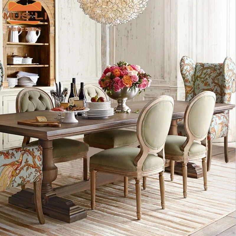 American solid wood retro dining table modern simple household old long table creative to living room French table
American solid wood retro dining table modern simple household old long table creative to living room French table