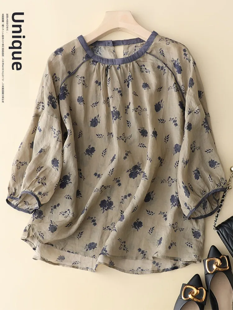 Retro Floral Cotton Linen Women's irt Casual Slimming Loose Fit Versatile Summer Top round Ne ort Sve Printed
Retro Floral Cotton Linen Women's irt Casual Slimming Loose Fit Versatile Summer Top round Ne ort Sve Printed