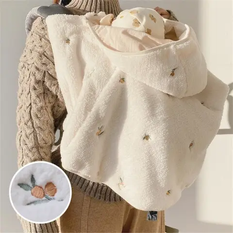 Embroidered Baby Clothes Ins Winter Baby Hooded Cloak Baby Girl Coat Infant Outfit Windproof Coral Velvet Blankets for Newborn