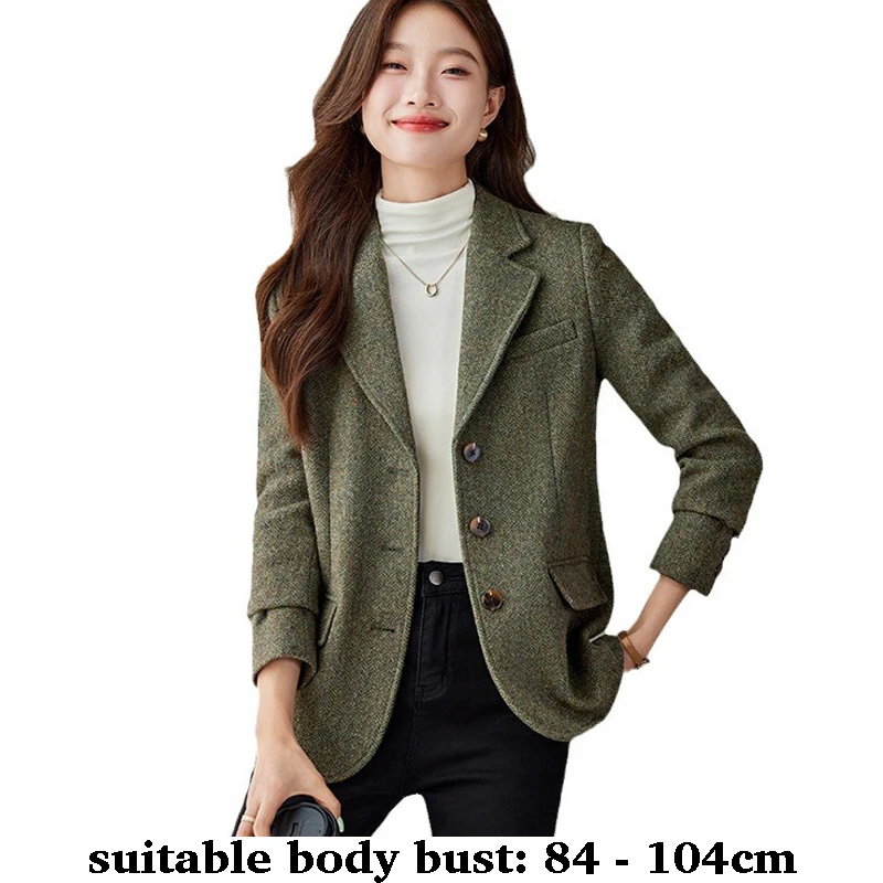 High quality woolen blazer for women long sleeve jacket notched collar autumn winter 2025 elegant office clothes green brown 
High quality woolen blazer for women long sleeve jacket notched collar autumn winter 2025 elegant office clothes green brown