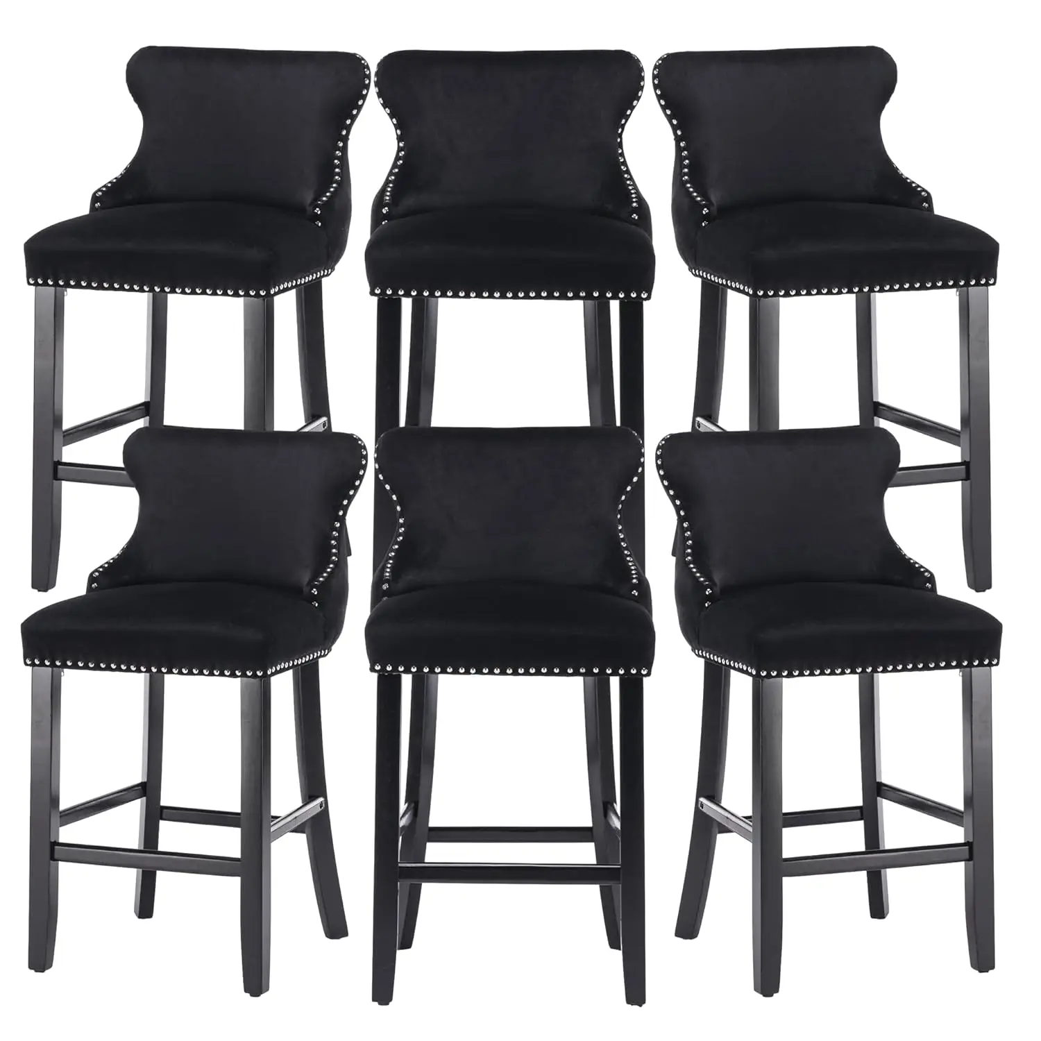 27" Modern Velvet Upholstered Bar Stools with Wood Legs, Button Tufted, Chrome Nailhead, Counter Height Bar Stools, Customized
27" Modern Velvet Upholstered Bar Stools with Wood Legs, Button Tufted, Chrome Nailhead, Counter Height Bar Stools, Customized
