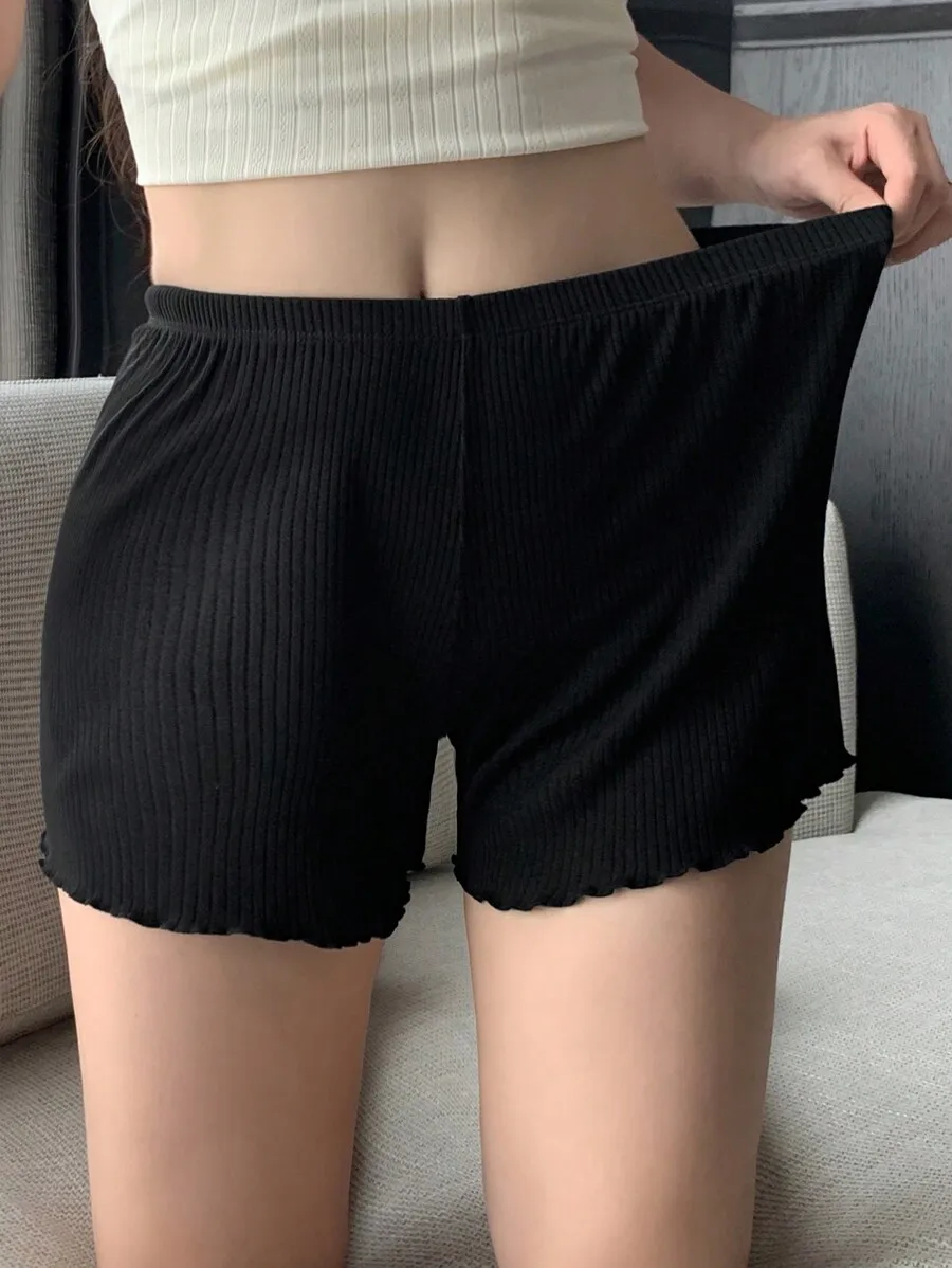 Ribbed Wave Hem Women Shorts Solid Black Comfortable Lounge Shorts
Ribbed Wave Hem Women Shorts Solid Black Comfortable Lounge Shorts