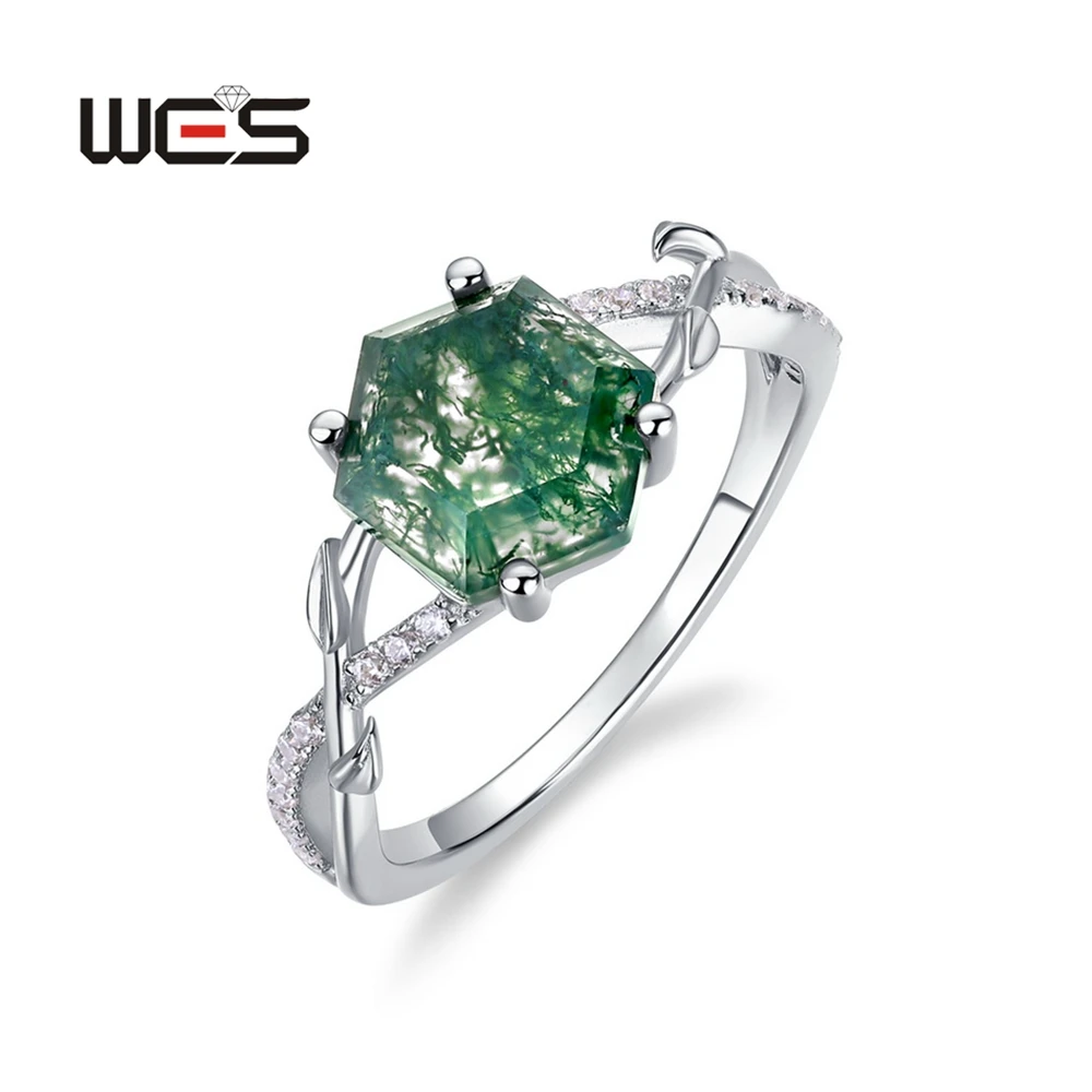 WES 100% 925 Sterling Silver Natural Gem 8*8mm Hexagon Branch Moss Agate Promise Rings For Woman Wife Wedding Gift Wholesale
WES 100% 925 Sterling Silver Natural Gem 8*8mm Hexagon Branch Moss Agate Promise Rings For Woman Wife Wedding Gift Wholesale
