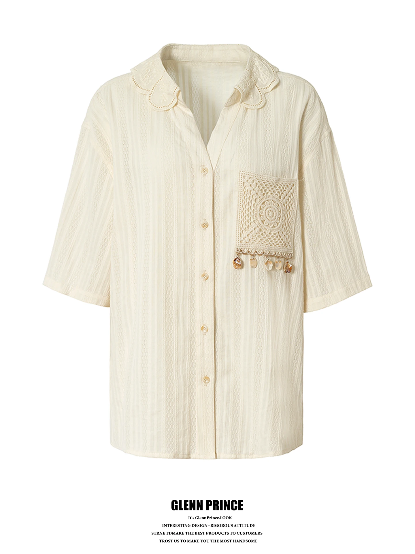 Retro Elegant Hollow out Hook Needle Embroidered Collar Tassel Short Sleeve Cotton Shirt Summer Season Pastoral Style Shirt
Retro Elegant Hollow out Hook Needle Embroidered Collar Tassel Short Sleeve Cotton Shirt Summer Season Pastoral Style Shirt