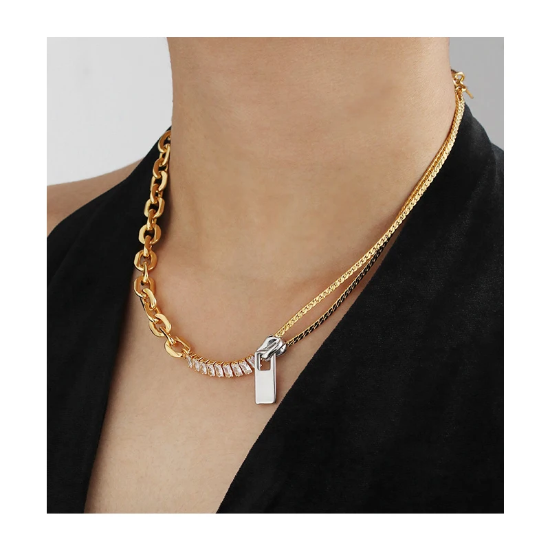 Ожерелье-молния из латуни с цирконием ААА, женское винтажное дизайнерское платье в стиле панк, в стиле бохо, японский и корейский стиль 
Ожерелье-молния из латуни с цирконием ААА, женское винтажное дизайнерское платье в стиле панк, в стиле бохо, японский и корейский стиль