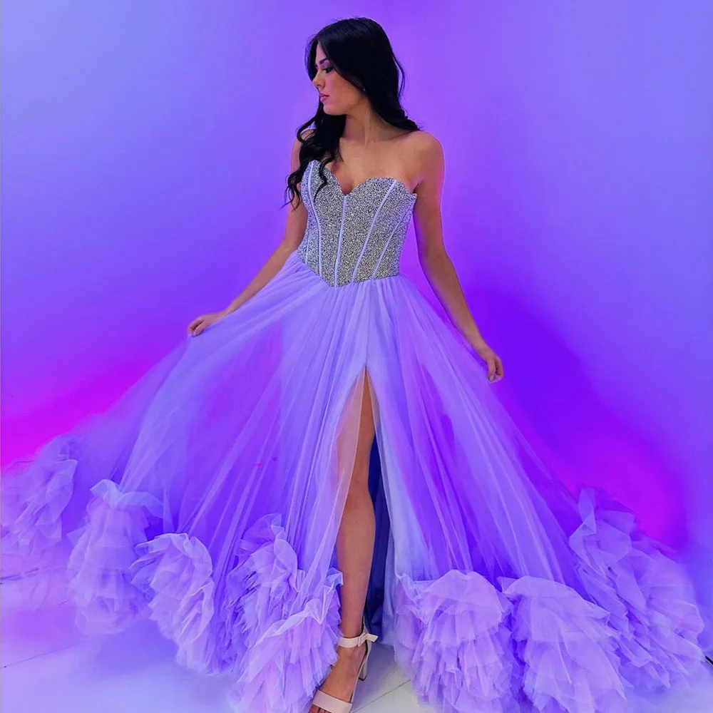 FORMALS Sweetheart Light Purple A-line Ruffled Evening Dress With Slit Crystals Beaded Women Clothing Ever Pretty Prom Dresses
FORMALS Sweetheart Light Purple A-line Ruffled Evening Dress With Slit Crystals Beaded Women Clothing Ever Pretty Prom Dresses