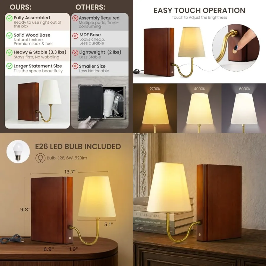 Wooden Bookshelf Lamp with Bulb, 3-Color Touch Control Dimmable Table Lamp with Linen Shade, Modern Decorative Bookend Lamp for
Wooden Bookshelf Lamp with Bulb, 3-Color Touch Control Dimmable Table Lamp with Linen Shade, Modern Decorative Bookend Lamp for