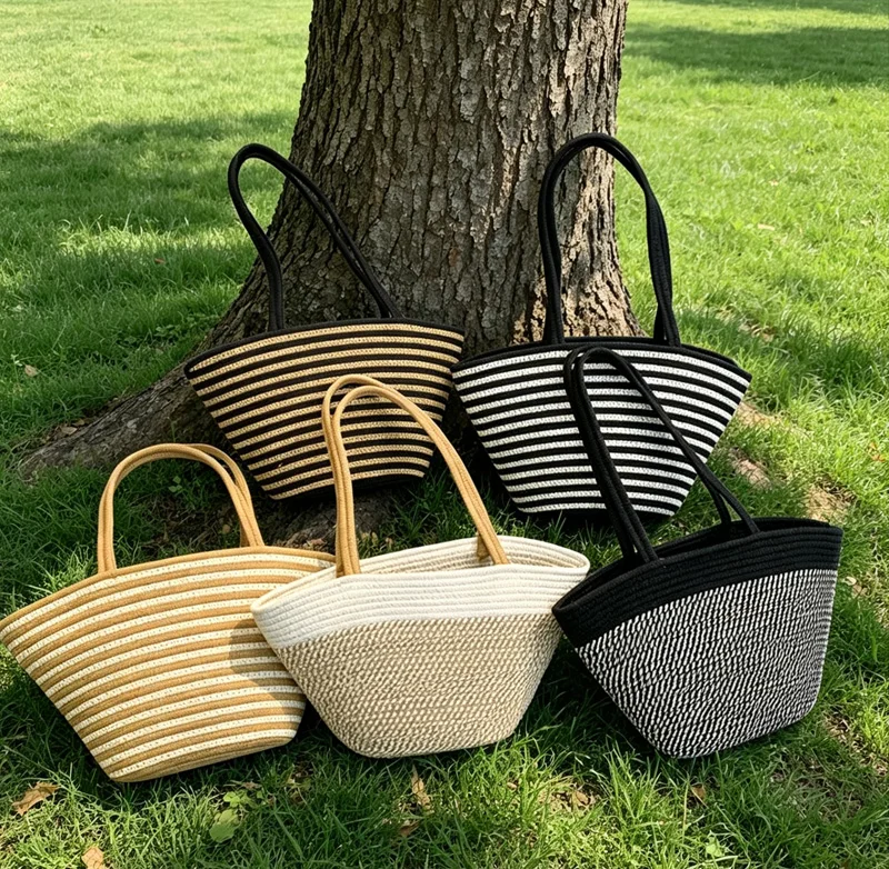 CLAREGQI Summer Striped Straw Woven Tote Bag for Women Large Capacity Casual Beach Shoulder Bags Boho Handmade Wicker Basket Ba
CLAREGQI Summer Striped Straw Woven Tote Bag for Women Large Capacity Casual Beach Shoulder Bags Boho Handmade Wicker Basket Ba