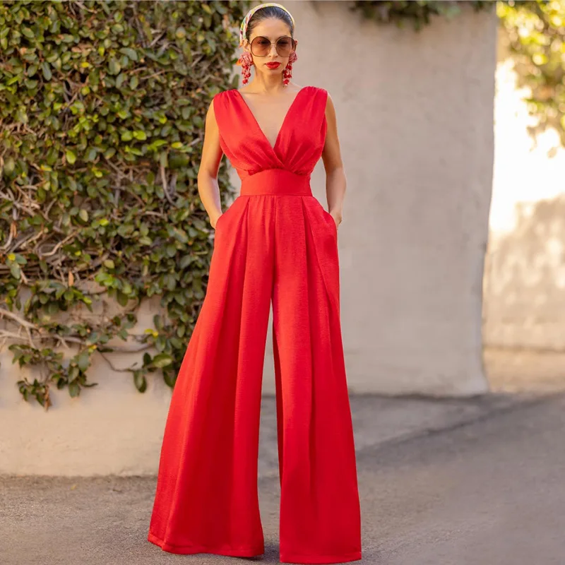 2025 New Jumpsuit Women Summer Sleeveless Sexy Deep V-neck Solid Color High Waist Wide Leg Jumpsuits Elegant Commuting Jumpsuits
2025 New Jumpsuit Women Summer Sleeveless Sexy Deep V-neck Solid Color High Waist Wide Leg Jumpsuits Elegant Commuting Jumpsuits