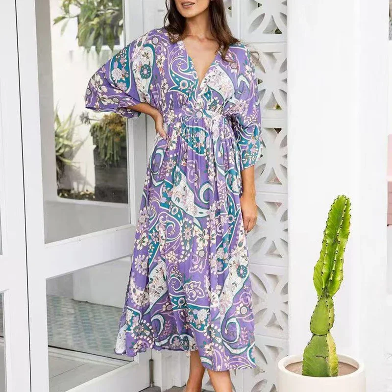 Summer Women V-neck Purple Long Dress Slit Slit Beach Holiday Dress Short Sleeved Elegant Club Party Vestidos De Tricô Femenino
Summer Women V-neck Purple Long Dress Slit Slit Beach Holiday Dress Short Sleeved Elegant Club Party Vestidos De Tricô Femenino