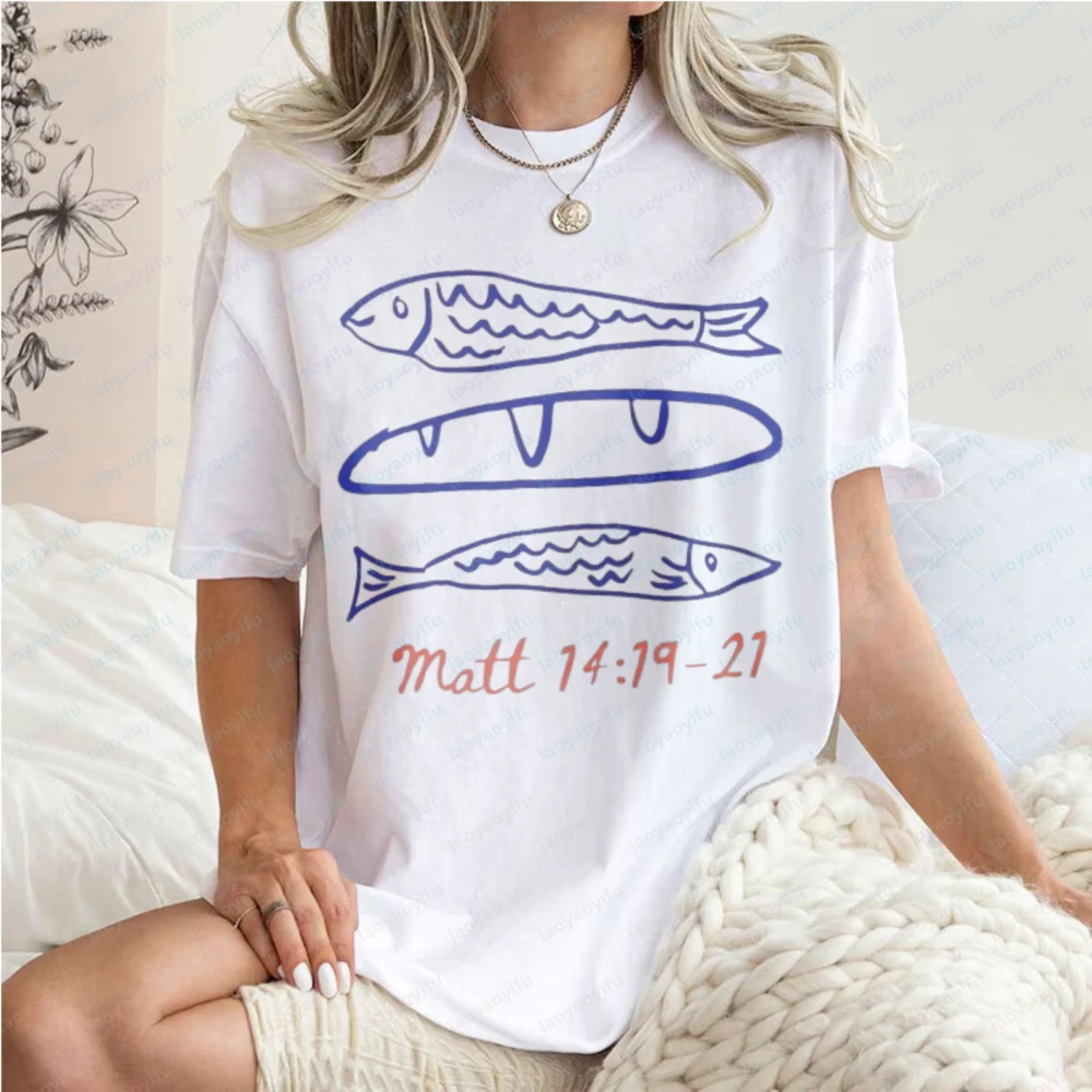 Retro Style Fish and Bible Verse Printing T-Shirt Religious Inspiration Perfect Gift for Christian Friends Men Women Cotton Top
Retro Style Fish and Bible Verse Printing T-Shirt Religious Inspiration Perfect Gift for Christian Friends Men Women Cotton Top