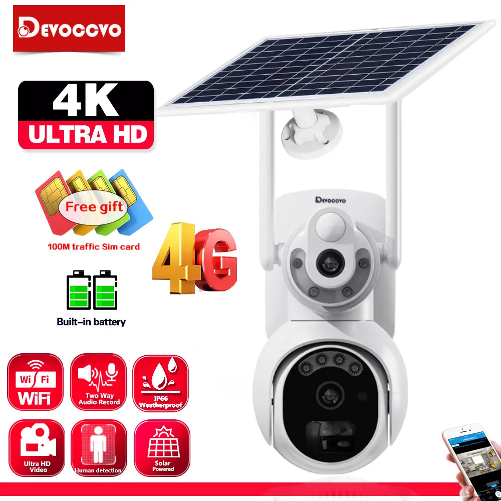 4G Sim Card Solar Wireless PTZ Security Camera Auto Traking Outdoor 4K HD Wifi CCTV Video Surveillance Camera Color Night Vision
4G Sim Card Solar Wireless PTZ Security Camera Auto Traking Outdoor 4K HD Wifi CCTV Video Surveillance Camera Color Night Vision