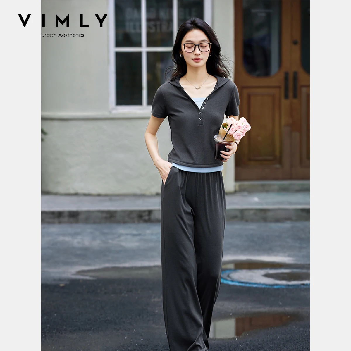 VIMLY Sport Grey Knitted Suit Women's 2025 Summer Outfit Hooded Top Wide Leg Pants Contrasting Colors Woman Two-piece Set A1821
VIMLY Sport Grey Knitted Suit Women's 2025 Summer Outfit Hooded Top Wide Leg Pants Contrasting Colors Woman Two-piece Set A1821