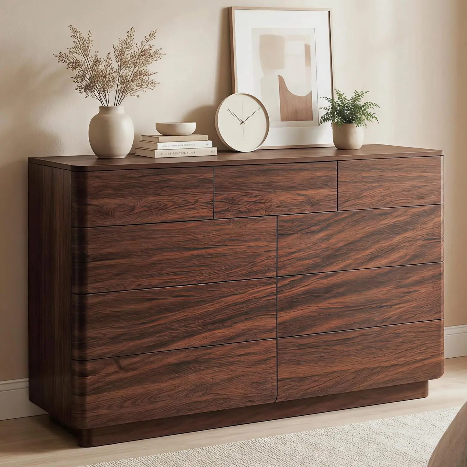 Wide 9 Drawer Dresser with Hidden Handles Large Storage Chest Curved Dark Walnut Finish for Bedroom Living Room Hallway
Wide 9 Drawer Dresser with Hidden Handles Large Storage Chest Curved Dark Walnut Finish for Bedroom Living Room Hallway