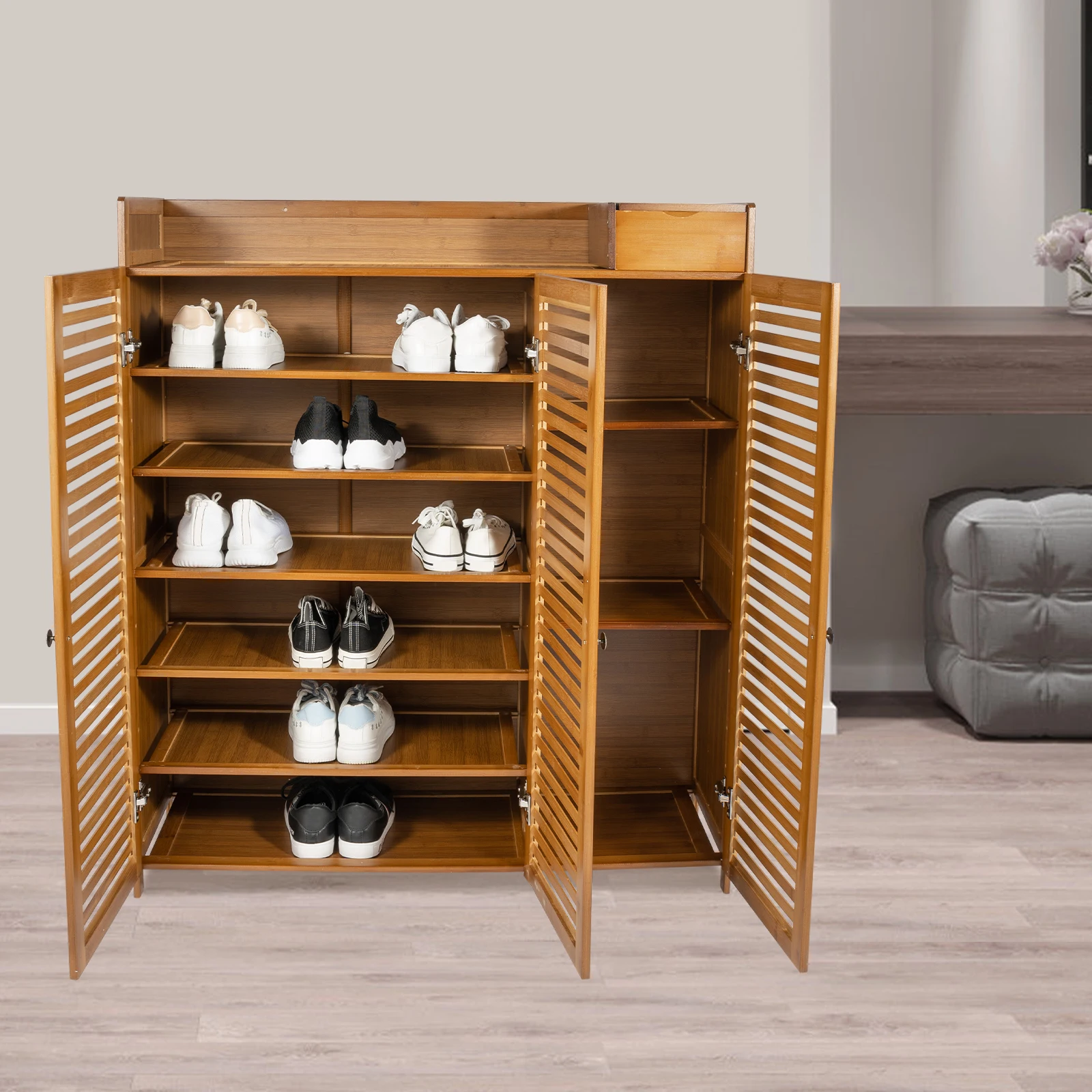 Wooden Shoe Cabinet, Hallway Shoe Cabinet, Shoe Rack Storage Cabinet, Three-door Seven-tier Shoe Rack
Wooden Shoe Cabinet, Hallway Shoe Cabinet, Shoe Rack Storage Cabinet, Three-door Seven-tier Shoe Rack