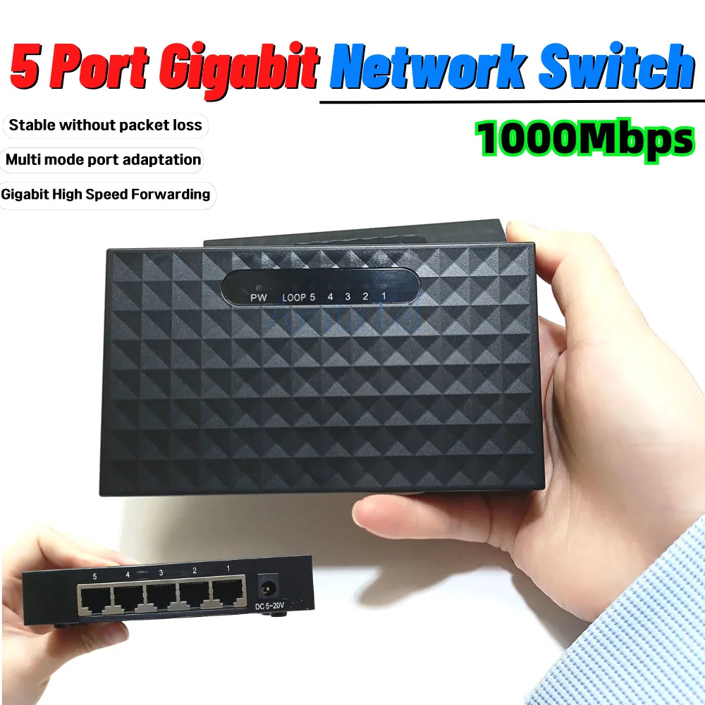 5 Port Gigabit Switch Network Ethernet Switch Smart Network Lan Hub Full Half Duplex Exchange1000M Gigabit RJ45 Ethernet
5 Port Gigabit Switch Network Ethernet Switch Smart Network Lan Hub Full Half Duplex Exchange1000M Gigabit RJ45 Ethernet