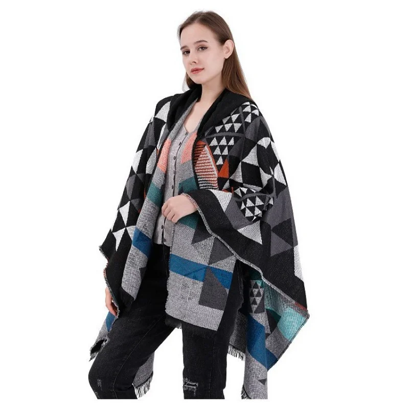 Hooded Cape Shawl For Women, Plaid Winter Warm Knitted Scarf Dual-Use
Hooded Cape Shawl For Women, Plaid Winter Warm Knitted Scarf Dual-Use