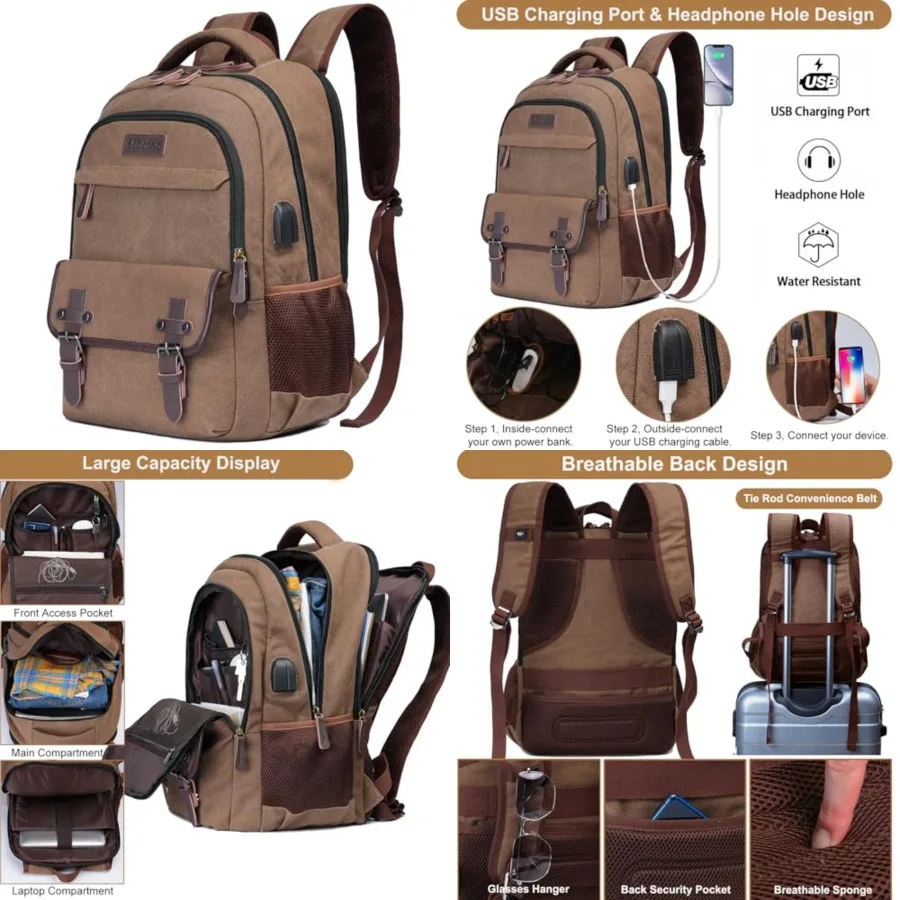 Canvas Travel Laptop Backpack for Men Women, Business Work Rucksack College Computer Bag Fits Notebook, Bookbag with USB Chargi
Canvas Travel Laptop Backpack for Men Women, Business Work Rucksack College Computer Bag Fits Notebook, Bookbag with USB Chargi