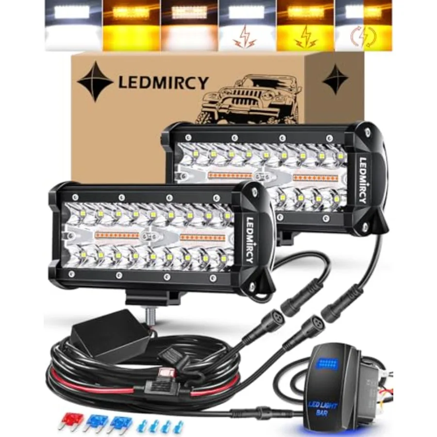 7 Inch LED Light Bar Kit with Rocker Switch 6 Modes White Amber Offroad Light Bar with Memory Function Strobe Light with Wiring
7 Inch LED Light Bar Kit with Rocker Switch 6 Modes White Amber Offroad Light Bar with Memory Function Strobe Light with Wiring
